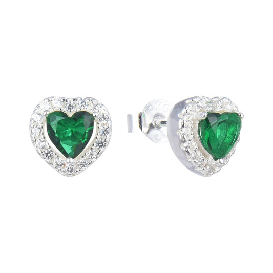 Studs de plata con clrcones con corazon verde