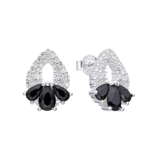 Studs de plata con circones y gotas en negro