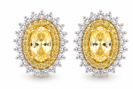 Aretes en Plata Rodinada con Gema Amarilla Ovalada