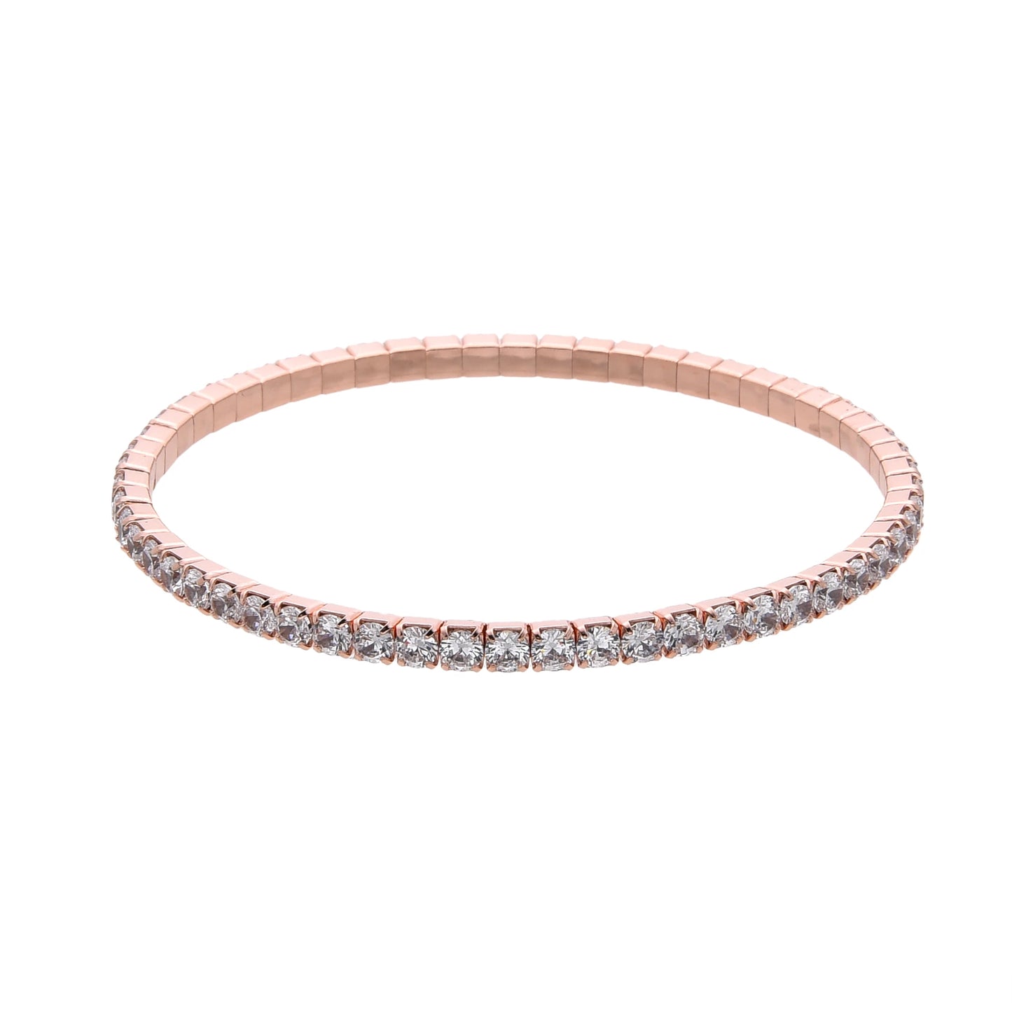 Pulsera estilo tennis elastica de plata bañado en oro rosado