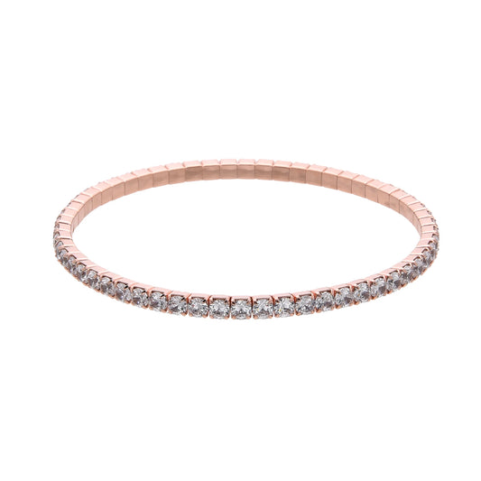 Pulsera estilo tennis elastica de plata bañado en oro rosado