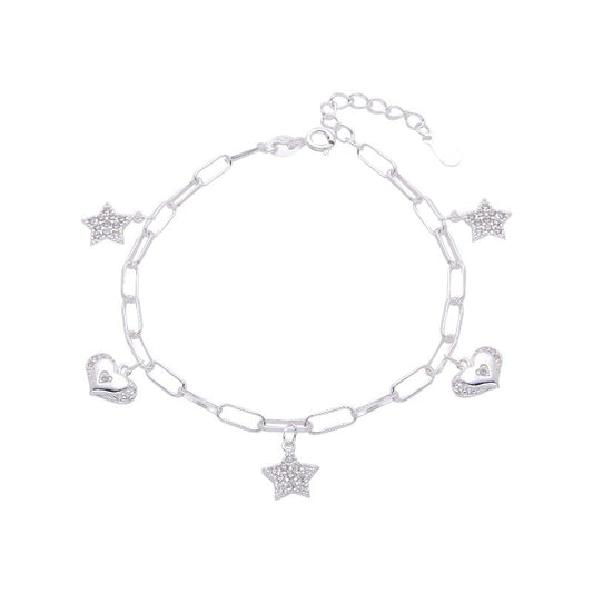 Pulsera de estrellas y corazones en plata925