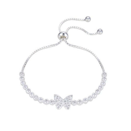 Pulsera ajustable de plata con circones y dije de mapriposs en centro