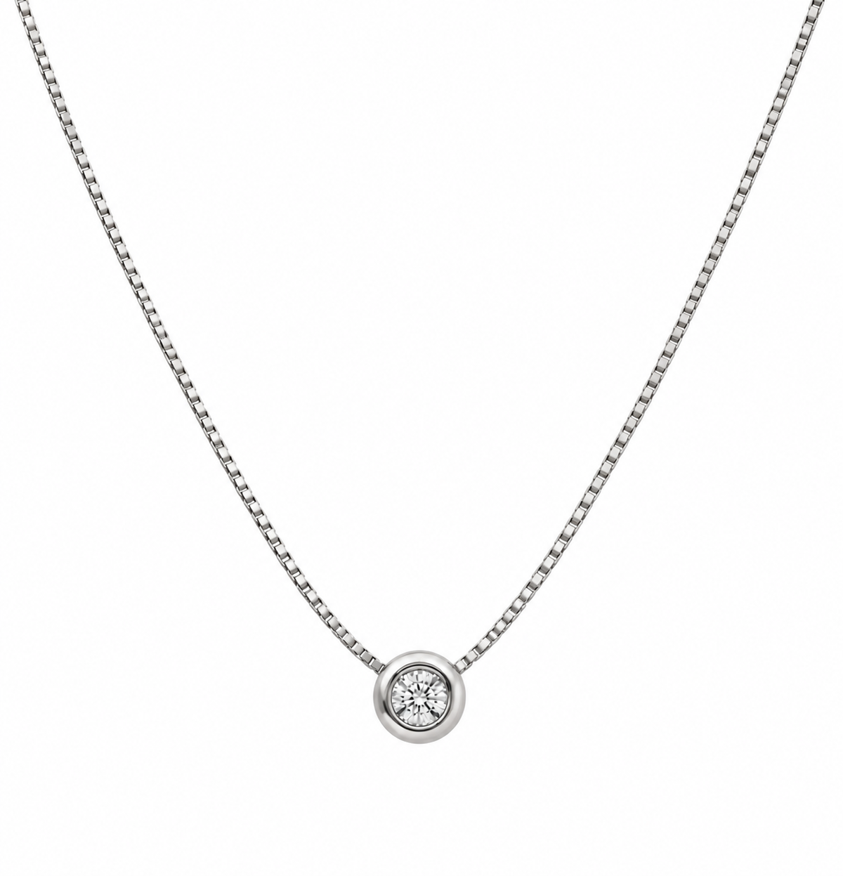 Solitario Lumière – Collar con diamante natural en montura bezel en Oro Blanco 18K