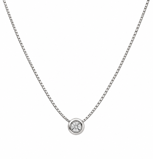 Solitario Lumière – Collar con diamante natural en montura bezel en Oro Blanco 18K