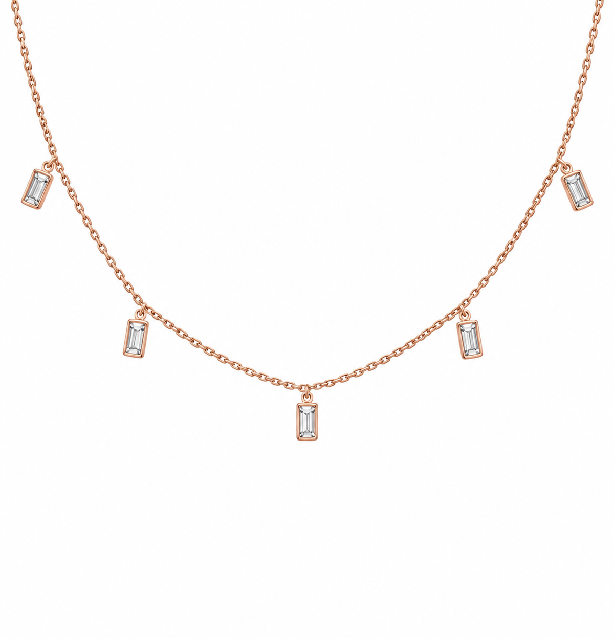 Baguette Drops – Collar con diamantes naturales baguette en Oro Rosado 18K