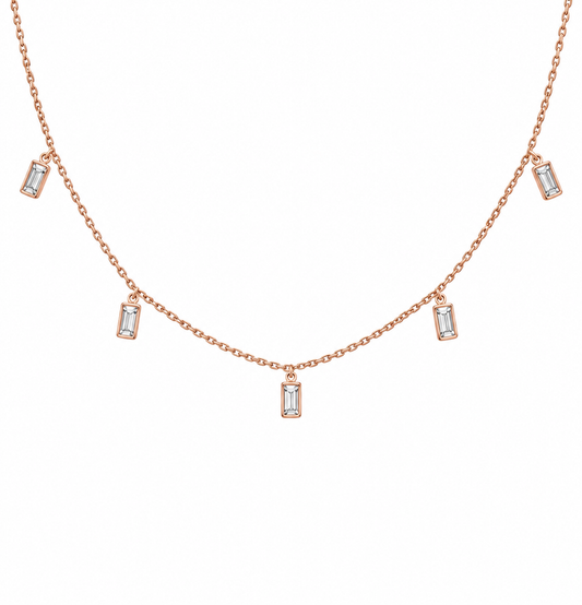 Baguette Drops – Collar con diamantes naturales baguette en Oro Rosado 18K