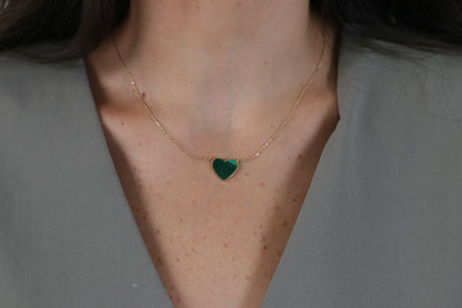 Collar de Oro de 10k con corazon De Malaquita