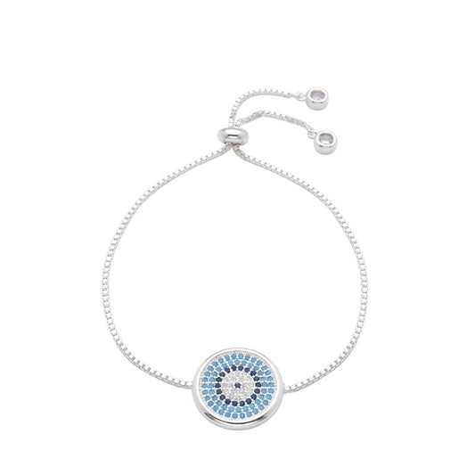 Pulsera de plata ajustable con dije en forma de ojo turco