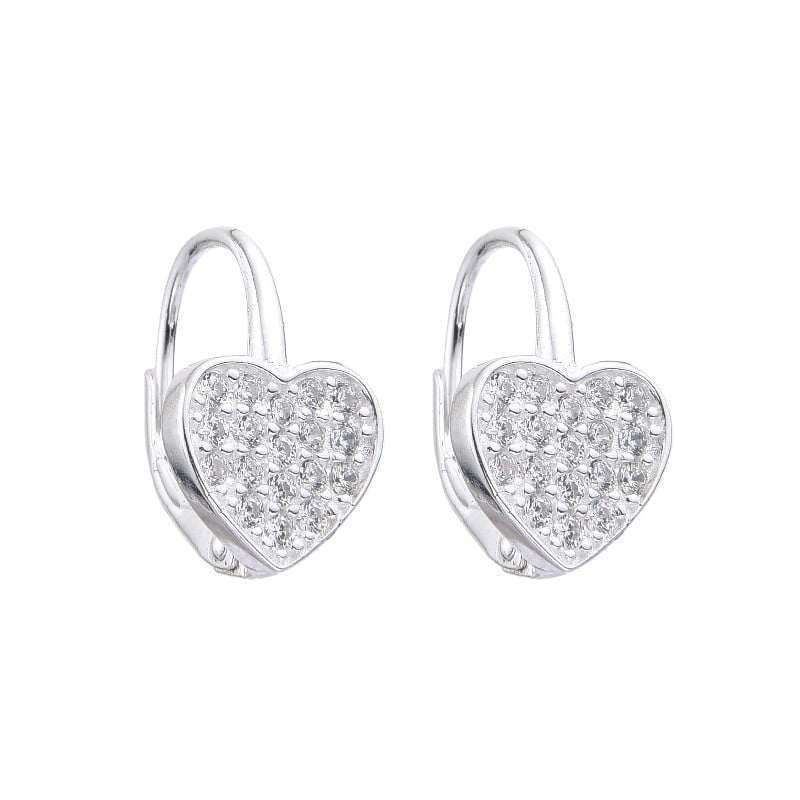 Aretes de plata con Zirconia en forma de corazón en pavee