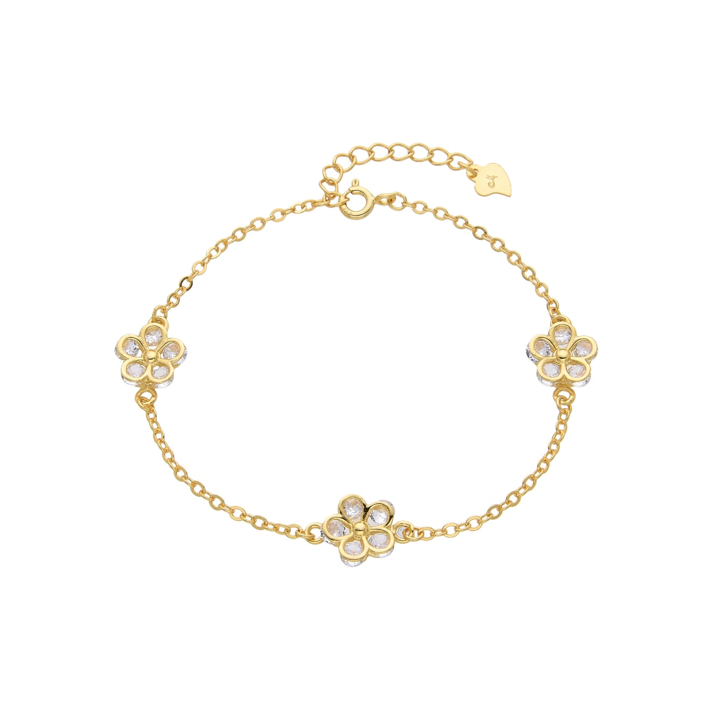 Pulsera de plata bañada en oro con flores