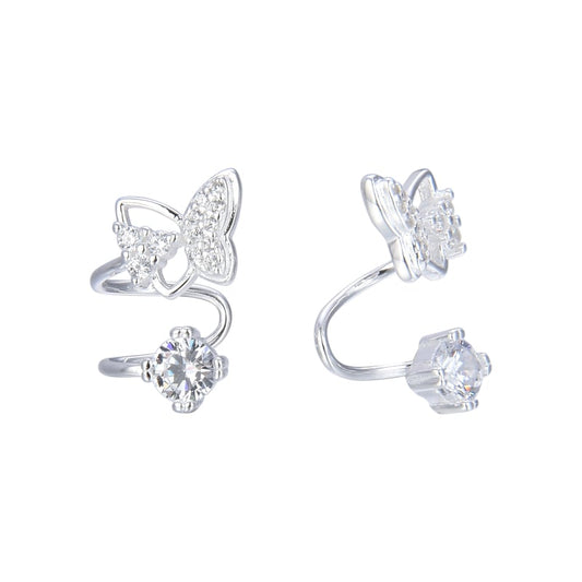 Earcuff de mariposa y brillante de plata