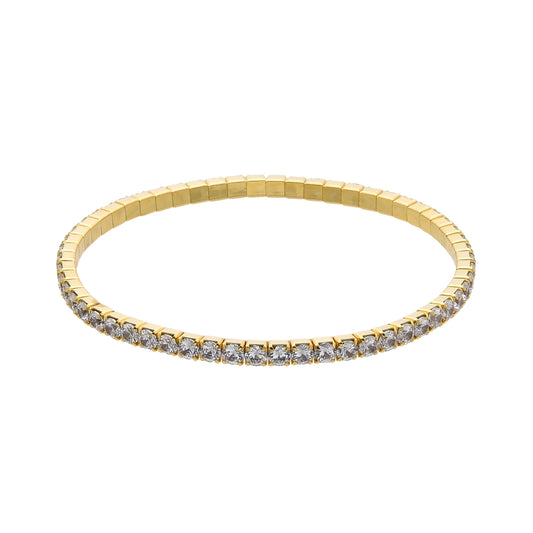 Pulsera estilo tennis elastica de plata bañado en oro amarillo