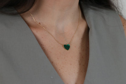Collar de Oro de 10k con corazon De Malaquita