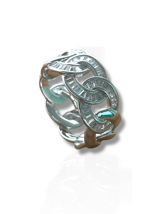 Anillo de Plata Rodinada Trenzado de Baguettes