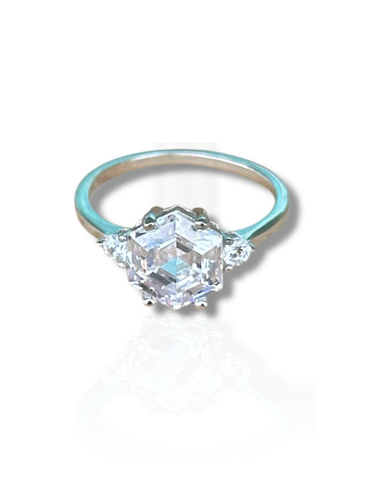 Anillo de Plata Rodinada de Compromiso Solitario con Piedra estilo clasico