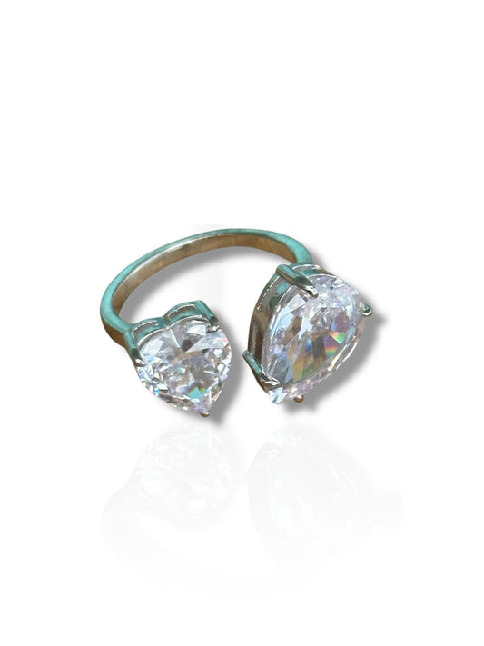 Anillo de Plata Rodinada de Toi et Moi  con Piedra de Corazon y Pera