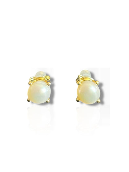 Aretes de Perla Studs de Plata Bañados en Oro