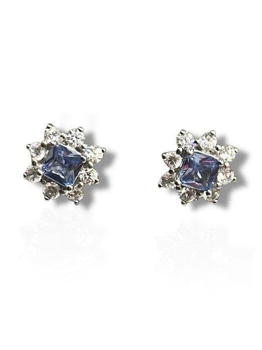 Aretes de Plata Rodinada con Piedras de Lab estilo Aquamarine
