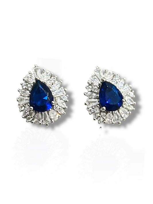 Aretes de Plata Rodinada con Piedras de Lab estilo Safiros