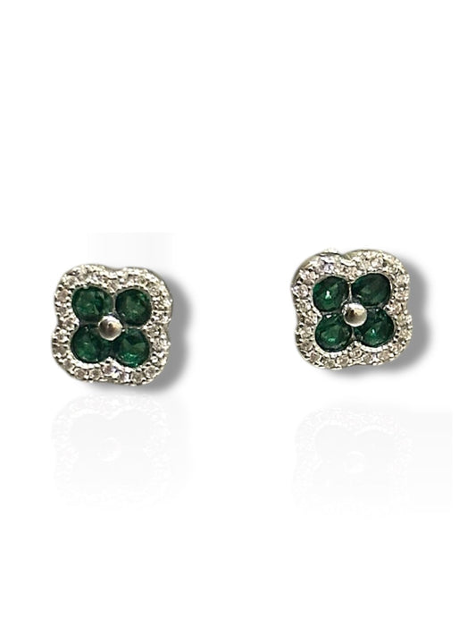Aretes de Plata Rodinada estilo Clover con Piedras de Lab