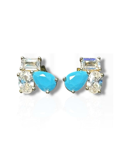 Aretes de Plata Rodinada y Baño en Oro con Piedras de Lab