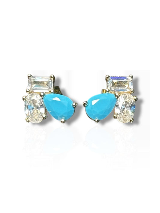 Aretes de Plata Rodinada y Baño en Oro con Piedras de Lab