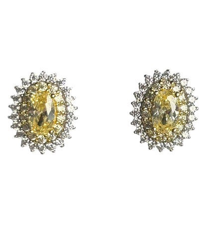 Aretes en Plata Rodinada con Gema Amarilla Ovalada