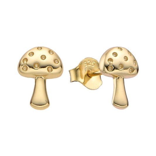 Aretes de plata, bañabas en oro en forma de hongo