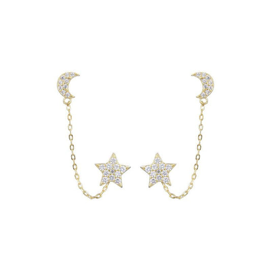 Aretes de plata, bañados en oro de doble hueco, con estrella y Luna (1 Arete)