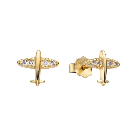 Aretes de plata, bañados en oro en forma de avión