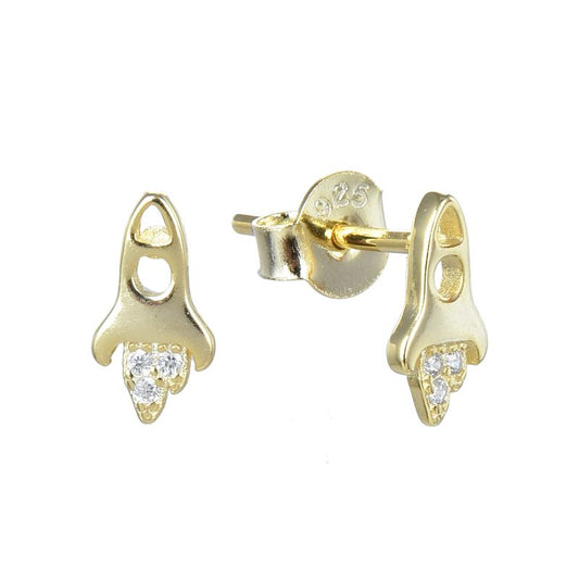 Aretes de plata, bañados en oro en forma de cohete (pequeños)