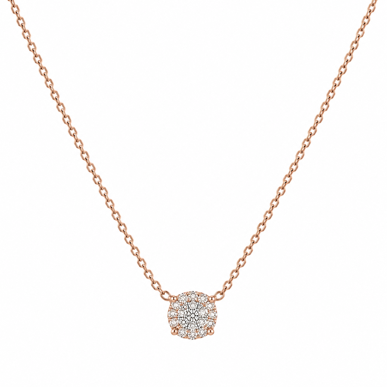 Solitario Rosé – Collar con dije de diamantes naturales en diseño Illusion en Oro Rosado 18K