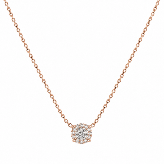 Solitario Rosé – Collar con dije de diamantes naturales en diseño Illusion en Oro Rosado 18K