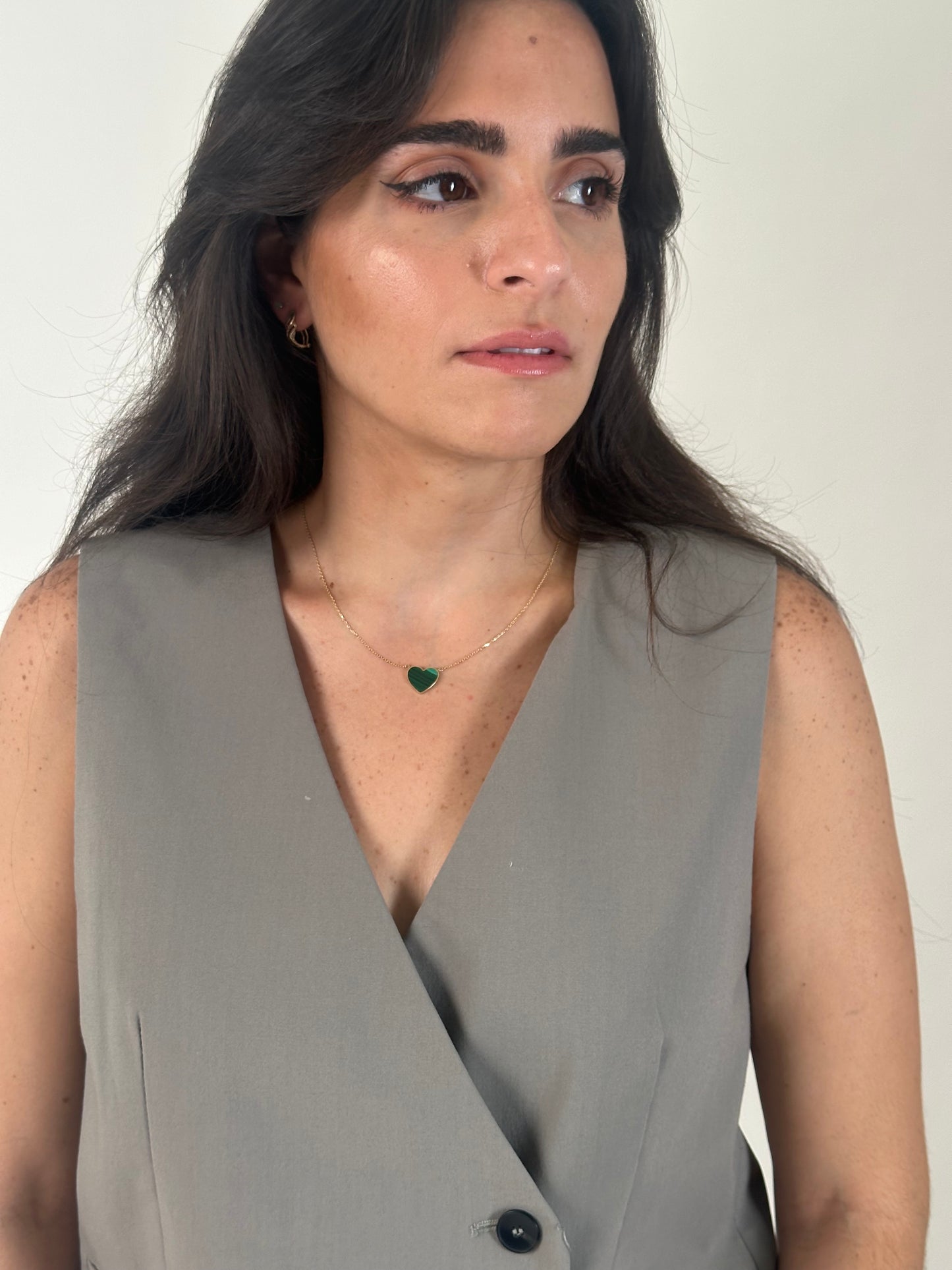 Collar de Oro de 10k con corazon De Malaquita
