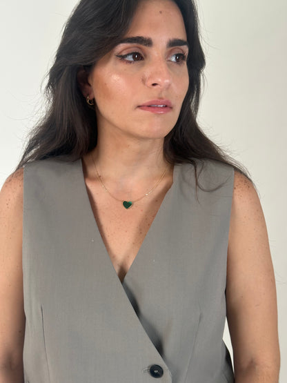 Collar de Oro de 10k con corazon De Malaquita