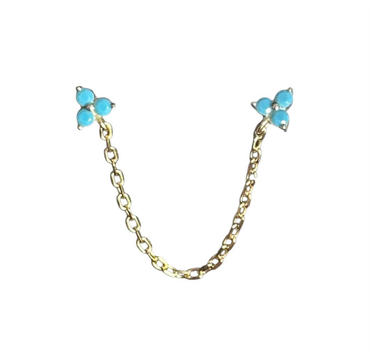 Blue Bloom – Arete doble con cadena en Plata 925 bañada en oro amarillo y gemas creadas en laboratorio