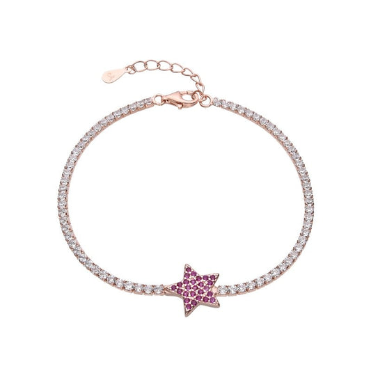 Pulsera de Plata bañada en Oro Rosado con dije de estrella estilo tennis