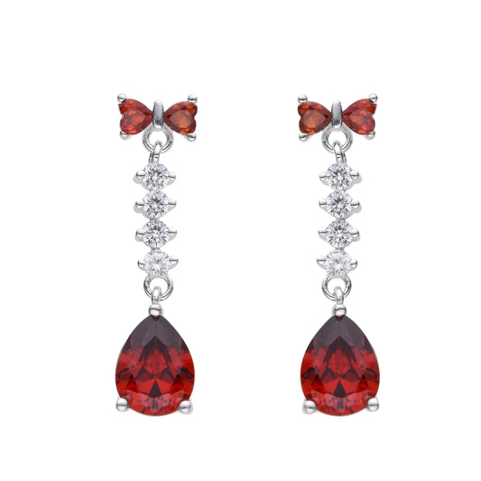Aretes de Plata con circones y lazo rojo