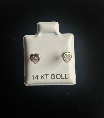 Aretes para bebes de corazon de Oro 14k