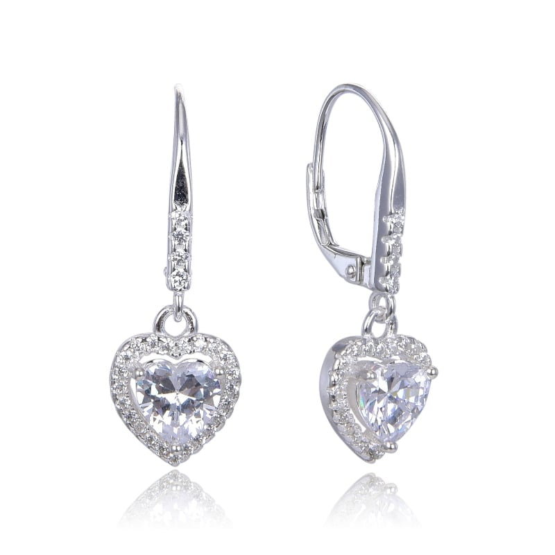 Aretes de plata con circones con corazon guindando