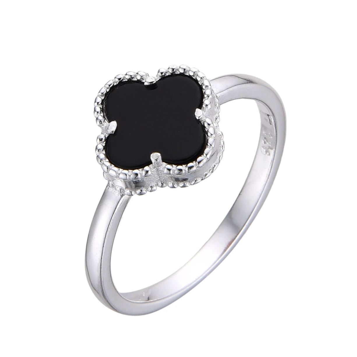 Anillo de Plata con Trebol Negro