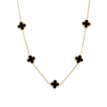 Collar de plata 925 bañado en oro con dijes en forma de trébol de Onix