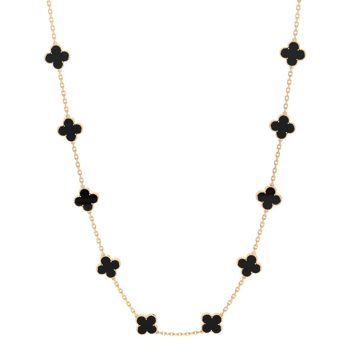 Collar de plata 925 bañado en oro con dijes en forma de trébol de Onix