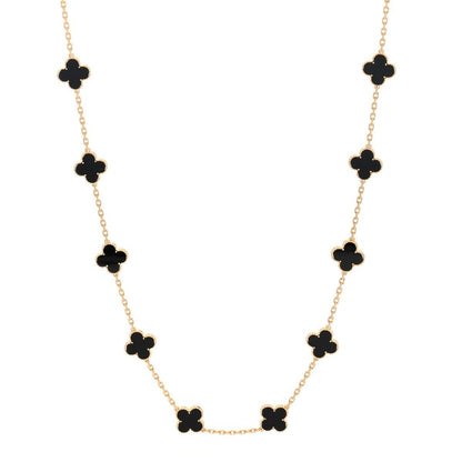 Collar de plata 925 bañado en oro con dijes en forma de trébol de Onix