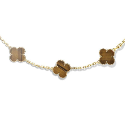 Collar de plata 925 bañado en oro con dijes en forma de trébol de Ojo de tigre