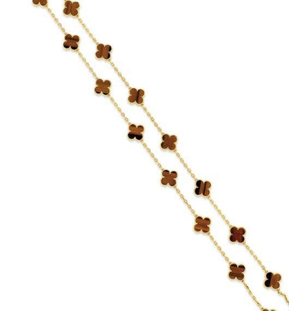 Collar de plata 925 bañado en oro con dijes en forma de trébol de Ojo de tigre