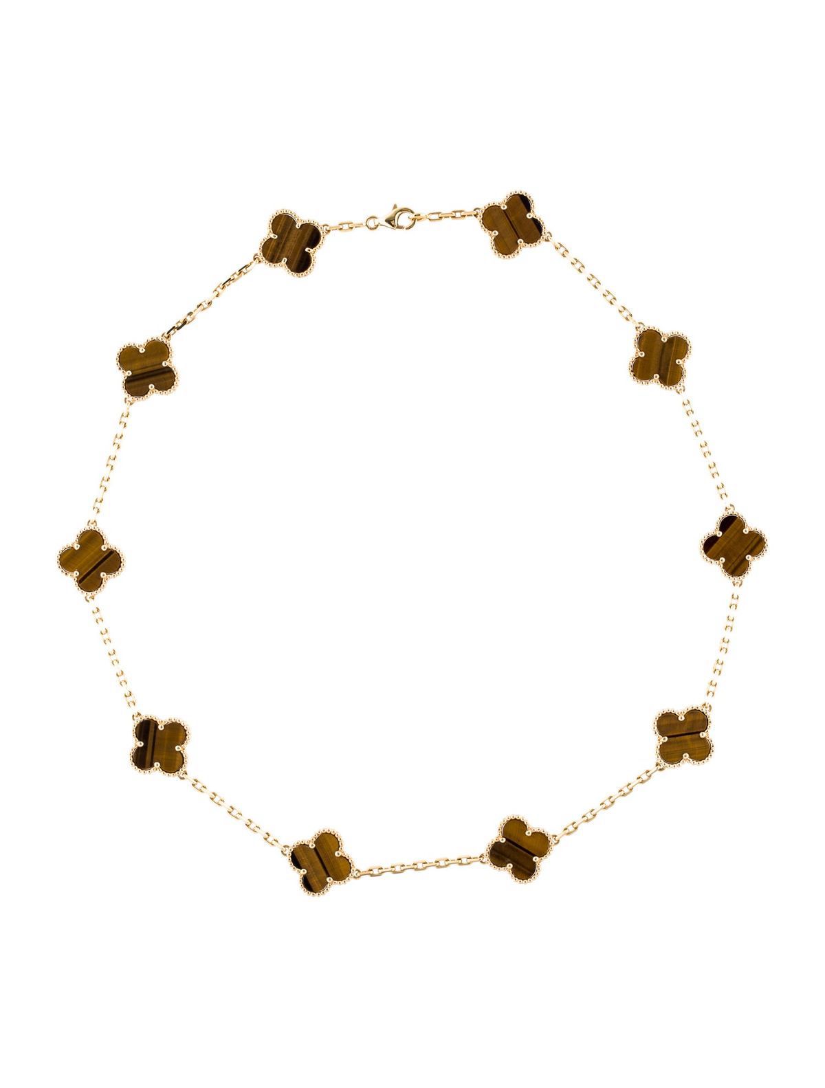 Collar de plata 925 bañado en oro con dijes en forma de trébol de Ojo de tigre