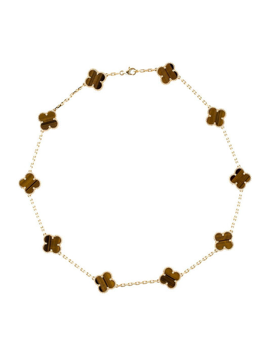Collar de plata 925 bañado en oro con dijes en forma de trébol de Ojo de tigre