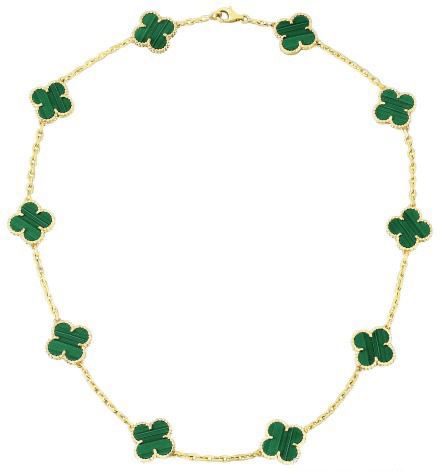 Collar de plata 925 bañado en oro con dijes en forma de trébol de Malaquita